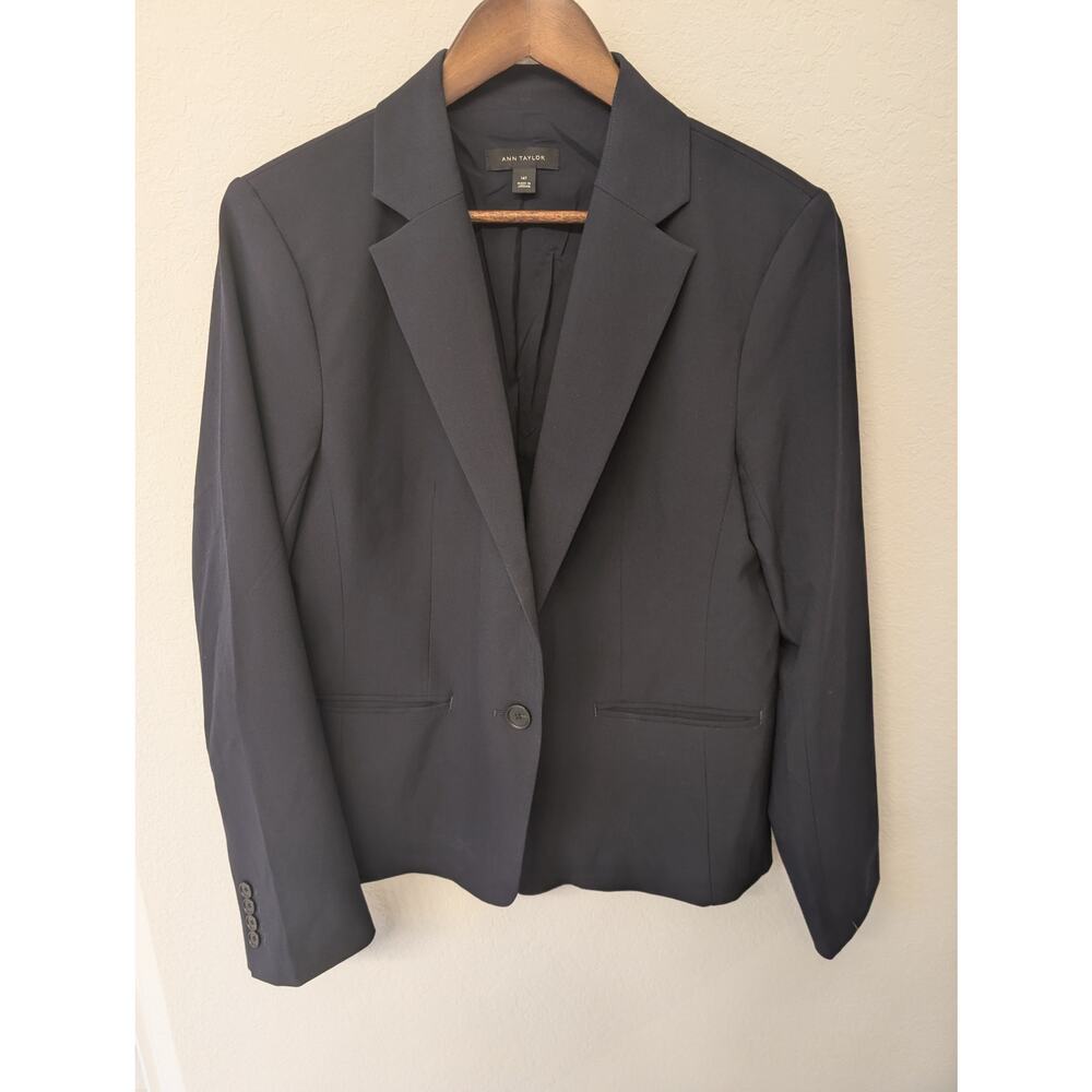 Ann Taylor Classic Navy 1 Button Seasonless Stretch Blazer Career SZ 14T